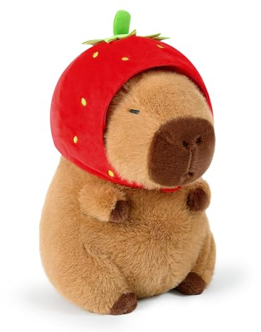 shownicer Plüschtier Capybara Kuscheltier Stofftier Kawaii Capybara Plüsch Kissen Spielzeug Wurfkissen Geschenk für Kinder Mädchen 3+ Jahre (Erdbeere, 35cm)