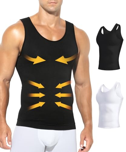 Casey Kevin Canottiera Contenitiva Uomo Pacco da 2 Compressione Dimagrante Canotta Elasticizzata Palestra Canottiera Bodybuilding Snellente Tank Fascia Contenitiva Pancia Uomo