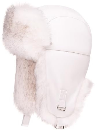Futrzane Trapperhut aus Leder - Fliegermütze Herren - Russische Mütze Uschanka (S, Weiß - Weiß mit Schwarz Siberian)