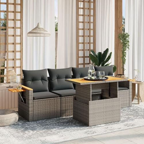 Amorsee Balkon Sofa Verstellbare Tischplatte Gartensofa Gartenbank Rattan Sofa 4 Sitzer Lounge Sofa Outdoor Balkonsofa Sitzlounge Balkon Lounge Klein Couch Balkonmöbel Gartenlounge Rattansofa