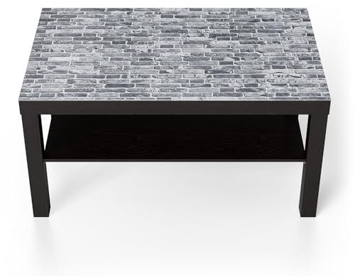 DEQORI Glastisch | schwarz groß 90x50 cm | Motiv Graue Ziegeltexturen | ausgefallener Beistelltisch aus Glas | Hochglanz Couchtisch fürs Wohnzimmer | moderner Couch Tisch mit Design