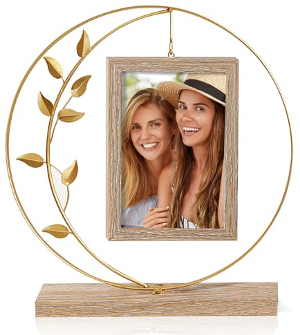 Aresvrgo Cadre Photo 10x15 Bois Vintage,Cadre Photo Personnalisé avec Rotatif Photo pour 2 Photos,Cadre Famille Personnalisé,Cadeau de NoëL ou D'Anniversaire (Or)