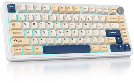 SbocKeeb 75 Tangentbord Trådlöst, RGB Mekaniskt Gamingtangentbord 75 Procent Krämigt Tredubbelt Läge Bluetooth/2.4Ghz/USB-C Hot Swap med Förladdade Linjära Switchar, Amerikansk QWERTY för PC och Mac