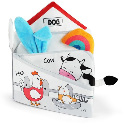 HOTUT Baby Stoffbuch,Fühlbuch Knisterbuch, Stoffbuch Spielzeugzum Aufhängen für Kinderwagen und Babyschale, Buch Spielzeug 0 Monate für Jungen Mädchen-Küken