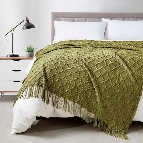 BOURINA Manta Throw Texturizada Sólida Suave Throws y Mantas para Sofá o Cama Manta Decorativa de Punto 127x178cm Verde Oliva