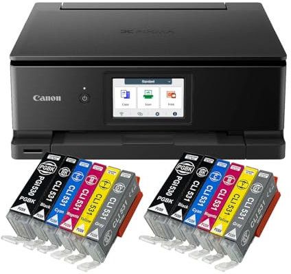 IC-Office TS8750 Imprimante jet d'encre multifonction 3 en 1 (impression, copie, numérisation, carte SD, duplex, Wi-Fi, AirPrint) Noir + 12 cartouches d'encre XXL