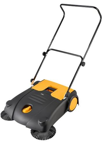 Hoteche Barredora manual de piso de 28 pulgadas para exteriores, capacidad de 4 galones, eficiencia de barrido de 30200 pies cuadrados/h, barredora ligera no eléctrica para calzadas, patios y