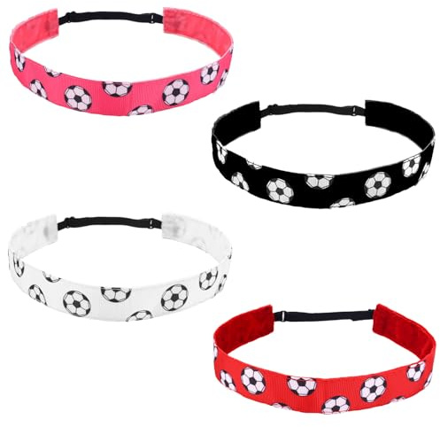 4 Stück Stirnbänder Fußball, Rutschfeste Haarbänder Sport Fußball Stirnband Verstellbar Dehnbar Elastisches Stirnband Sport Stirnband für Mädchen und Frauen Sport Accessoire