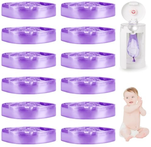Farerkass 12 Pièces Recharge Poubelle a Couche, anti-odeur sac poubelle couche bebe violet, 4,5 M Épaissi à 7 Couches Film de Recharge sac à déchets de grande capacité