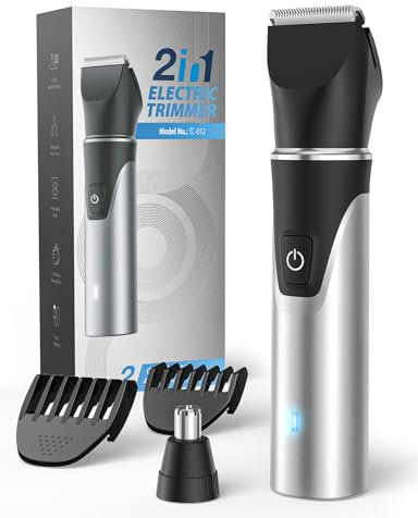 Intimrasierer Mann mit Nasenhaartrimmer 2-in-1, Schmerzfreier Wiederaufladbarer Körperrasierer Herren für Beine Brust Achselhöhle Leiste Nase und Ohren, 2 Empfindliche Kämme, Wasserdicht, Reisesperre