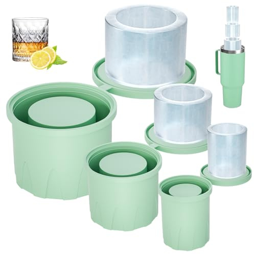 Ice Cube Tray for Stanley Cup 40oz 30oz 20oz, Silicone Ice Cube Moulds with Lid, 3 Hollow Cylinder Ice Cube Mold Easy Fill and Release Ice Mold for Chilling Cocktail Cold Whiskey Drink Coffee (Green)