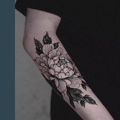 2Pcs Herbal Temporary Tattoos Stickers Fake Tattoos Peony Flower Arm Juice Female Male Semi-Permanent Non-Reflective Waterproof Lasting 2 Weeks