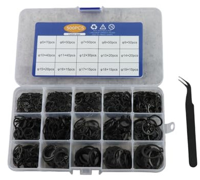 ONLISUM 500 Pcs C-Clips Snap Rings,15 Sizes C-Clip External Retaining Rings Assortment Set,circlip Pliers Set with A Tweezer for Axles, Shafts,Moving Parts