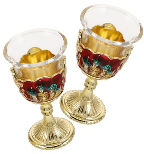 OUNONA 2 Piezas vaso de tostadas copas de oro tazas de vino pequeñas cáliz de vino copas rojas tazas de vino elegantes copa cáliz vintage copas de vino aleación