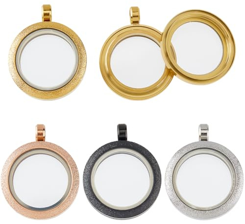 Hobbspring 4 Stück Memory Medaillon Anhänger 4 Farben Edelstahl Medaillon Anhänger Matt Rund Bild Foto Charms Anhänger Für Blumenstrauß Dekoration Schlüsselanhänger Halskette Schmuckherstellung