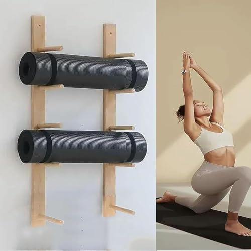 Wandmontiertes Regal für Yogamatten, Holz, mehrstöckiges Ausstellungsregal für Zuhause, Fitnessstudio, Büro und Schule, Fitnessgeräte Organisation