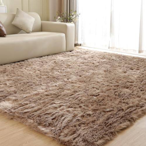 ORINOVA Teppich Beige 240x300 cm Wohnzimmer Flauschig Fellteppich Kunstfell Weicher Kuschelteppich Schlafzimmer Waschbar Bettvorleger