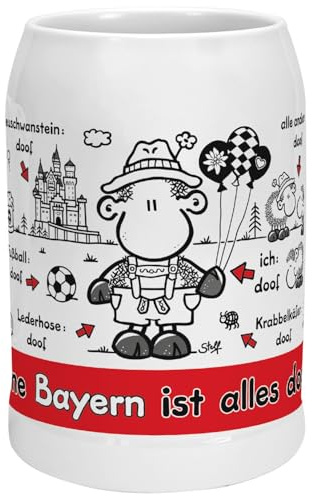 Sheepworld Krug mit Spruch Ohne Bayern ist alles doof | Bierkrug, Steinzeug, 60 cl | Geschenk Freunde, lustiges Geschenk | 61557