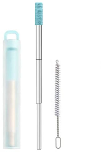LUOFENG Lot de pailles réutilisables en acier inoxydable rétractable avec pailles en silicone pour voyage et travail