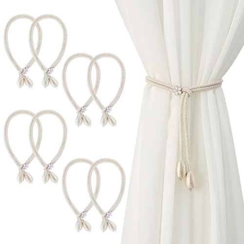 lomdung 8 Pezzi Fermatende per Tenda, Fermatenda Tenda in Cotone Naturale, Corda per Tende con Fermatenda Fatti a Mano, Semplice Fermatende, per Casa e Ufficio