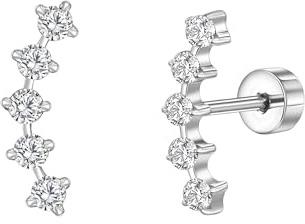 Titan Ohrringe Hypoallergen Damen Herren Mädchen G23 Titan Ohrstecker mit Schraubverschluss Kleine Zirkonia Ohrstecker Climber