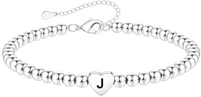 DORANA Sterling Silver Bracelet For Women Silver Initial Heart Bracelet Non Tarnish 925 Beaded Bracelets For Women Girls Hypoallergenic Friendship Daughter Bracelets,J