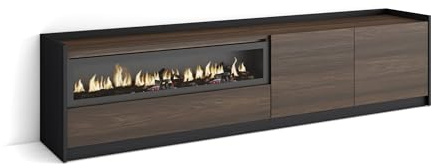 Skraut Home | Mueble TV | Televisión | Muebles de salón, almacenaje | 207x50x37 cm | para TV hasta 80 | Chimenea eléctrica | Estilo Moderno | Roble Oscuro y Negro