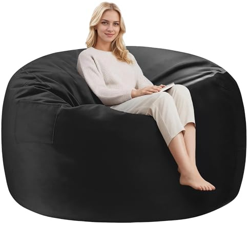 Cansunna 3FT Bean Bag Chairs,Comfy Beanbags Giant Bean Bags Chairs with Memory Foam Filling,Beanbag Chairs for Adults,Machine Washable Cover,Lazy Sofa for Gamming Room,Living Room & Bedroom,Black