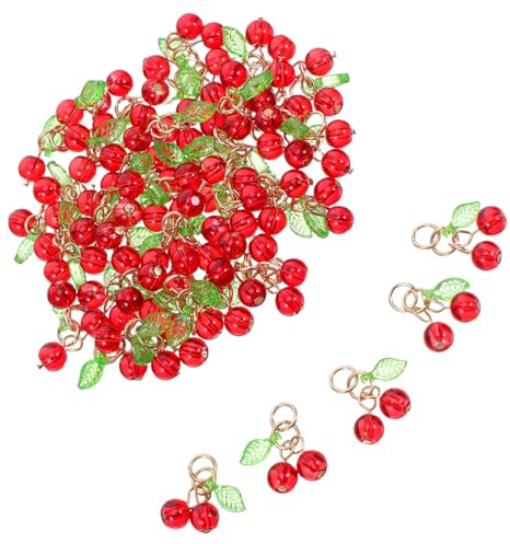 Abaodam 50 Colgantes de Cereza Roja de Plástico Tridimensionales para Manualidades DIY Cuentas de Fruta para Pulseras Collares y Pendientes Accesorios Creativos para Decoración y