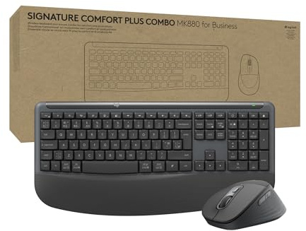 Logitech Signature Comfort Plus Combo MK880 for Business (Graphite) | Full-Size Wireless Keyboard & Mouse, Palm Rest, Silent Clicks, Secure Receiver, Bluetooth, Windows/macOS, QWERTY UK