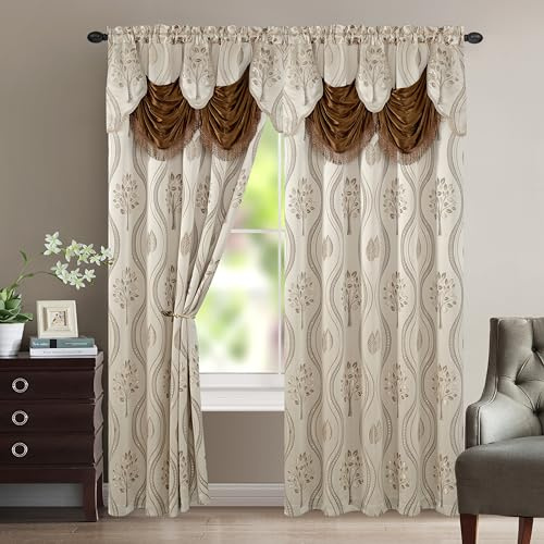 Elegant Comfort Lussuoso set di tende a pannello con mantovana attaccata e supporto 137,2 x 213,4 cm (set da 2), beige