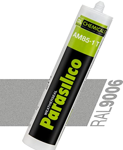 Profi Silikon Parasilico 310ml Kartusche Dichtstoff Sanitär, Küchenbereich, Innen-und Außen Bausilikon, Große Farbauswahl (1x Kartusche 310ml, weißaluminium (Metallic) RAL 9006)