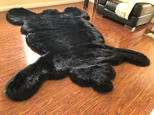 LAMBZY Faux Sheepskin Hypoallergenic,Super Soft Faux Bear Skin Silky Shag Rug (3'x5', Black)