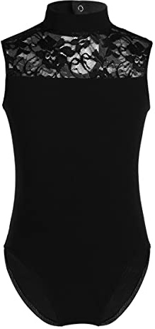 YiZYiF Justaucorps Gymnastique Enfant Fille Dentelle Léotard Danse Ballet Classique Body Sport Yoga Col Haut Combinaison Bodysuit Patinage Costume Performance 5-14 Ans Noir 9-10 ans