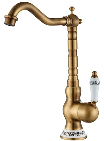 Suguword Retro Design Bathroom Mixer Tap - Ceramic Antique Brass Washbasin Tap