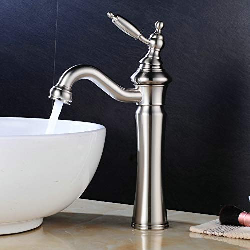 Leekayer robinet d'évier de cuisine pour salle de bain, haut, bec pivotant à 360°, Nickel brossé, poignée simple, trou unique, montage sur comptoir, lavabo, style moderne