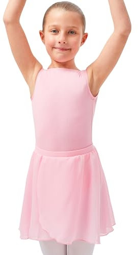 tanzmuster ® Wickelrock Mädchen Ballett - Emily - aus luftigem Chiffon antistatisch Ballettrock mit Gummizug für Kinder in rosa, Größe:116-122