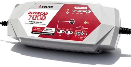 INVERCAR 7000 Intelligentes Ladegerät mit 8 Stufen, 12/24 V, 7/3,5 A, für Blei-Säure, AGM, Gel und Li-Ion, mit automatischem Ladespeicher