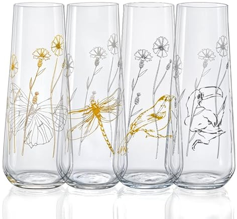 Bohemia Meadow Proseccogläser Proseccoglas 250 ml vier verschieden Gläser 4er Set