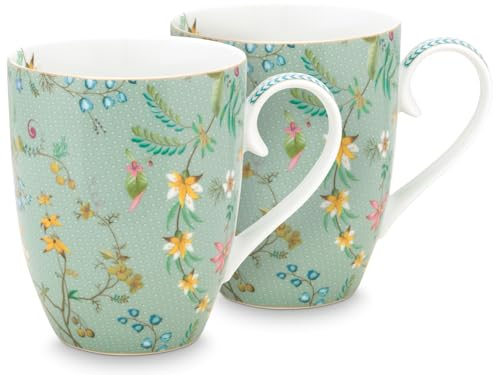 Pip Studio Jolie Flowers Blue Becher mit Henkel Gross Set2