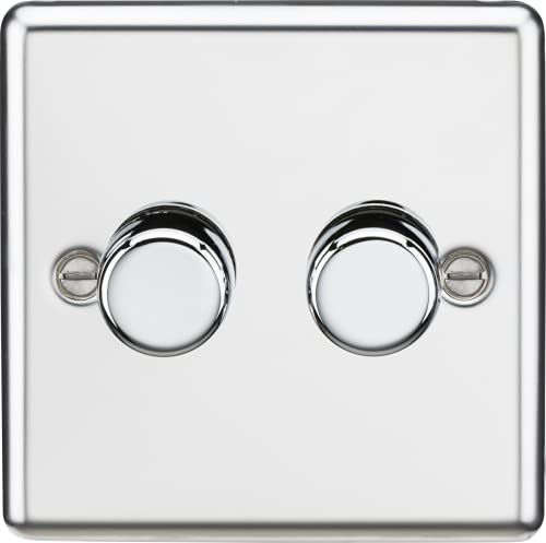 Trailing Edge Dimmer Switch Dimmable LED Light Push Button On Off Rotary 5W 150W 2 Way Rounded Edge Design (Polished Chrome - 2G)