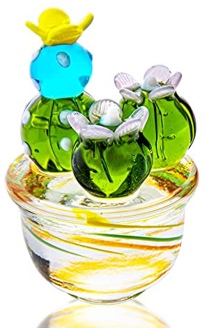LiuliuBull Art Cactus Verre Figurine Blown Figurine Collectibles Mini Crystal Simulation Plantes à la Maison Decor Décor Christmas Party Centerpieces