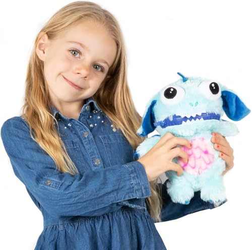 Worry Yummy Monster Children's Soft Toy - 28cm (11) Soft Cuddly Toy For Kids - Boys & Girls Anxiety, Stress & Fear Reducing Sleep Companion - Blue 'Marvin'