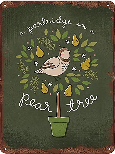 Dreacoss Partridge in a Pear Tree Happy Holiday Vintage Tin Sign Animal Metal Sign Home Decoration For Bedroom Living Room Coffee Bar Club Pub Housearming Gift 5.5x8 Inch