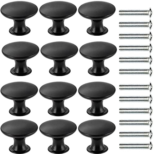 ZEACCT 12 Stück Matt-Schwarz Schubladenknopf,Moebelknauf,Schubladengriffe,Kommodenknöpfe Set,mit 12pcs Schrauben,30mm Modern Schrankgriffe Griffe Möbel Rund Möbelknauf