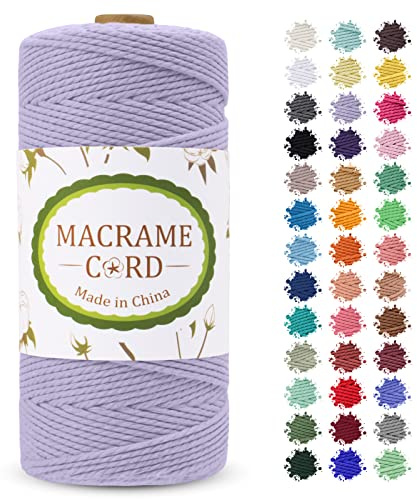 LEREATI Corda Macrame 2mm x 200m, Filo Macrame Cordoncino Cotone Naturale Spago Colorato, Cordino per Borse Uncinetto, Arazzo da Parete, Fai da Te Artigianato, Decorazioni (Viola)