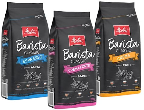 Melitta Barista Classic Probierpaket Crema Crema Forte Espresso Ganze Kaffee-Bohnen 3 x 1kg, ungemahlen, Kaffeebohnen für Kaffee-Vollautomat, geröstet in Deutschland