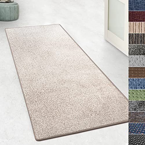 KARAT Teppich Läufer für Küche, Flur & Wohnraum - Teppichläufer auf Maß - Meterware - Flurteppich - Küchenläufer - Wohnzimmer Teppich (80 x 300 cm, Lyon - Beige)