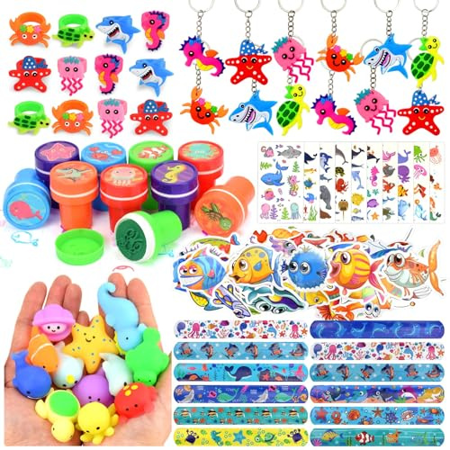 122Pcs Unter dem Meer Partygeschenkset für Kinder, Meeresparty Geschenke, Niedliche Unter dem Meer Partyartikel für Jungen und Mädchen, Geschenke im Meeresdesign, Klassenzimmerbelohnungen für Kinder