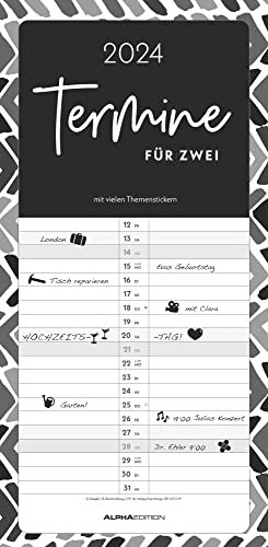 Termine für 2 Black and White 2024 Familienplaner - Timer - Termin-Planer - Couple-Kalender - Familien-Kalender - 22x45
